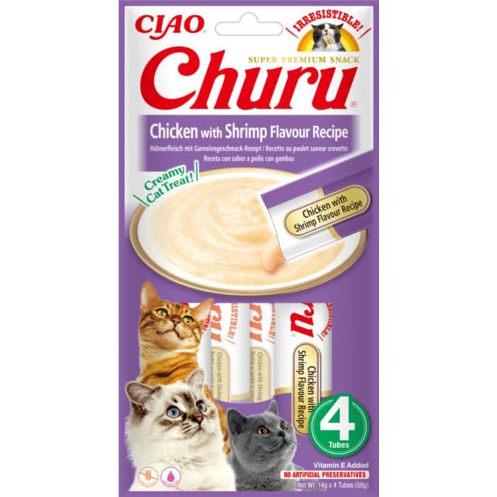 Churu Cat Creamy kaķu gardums krēms kaķiem ar vistu un garnelēm 14 g N4